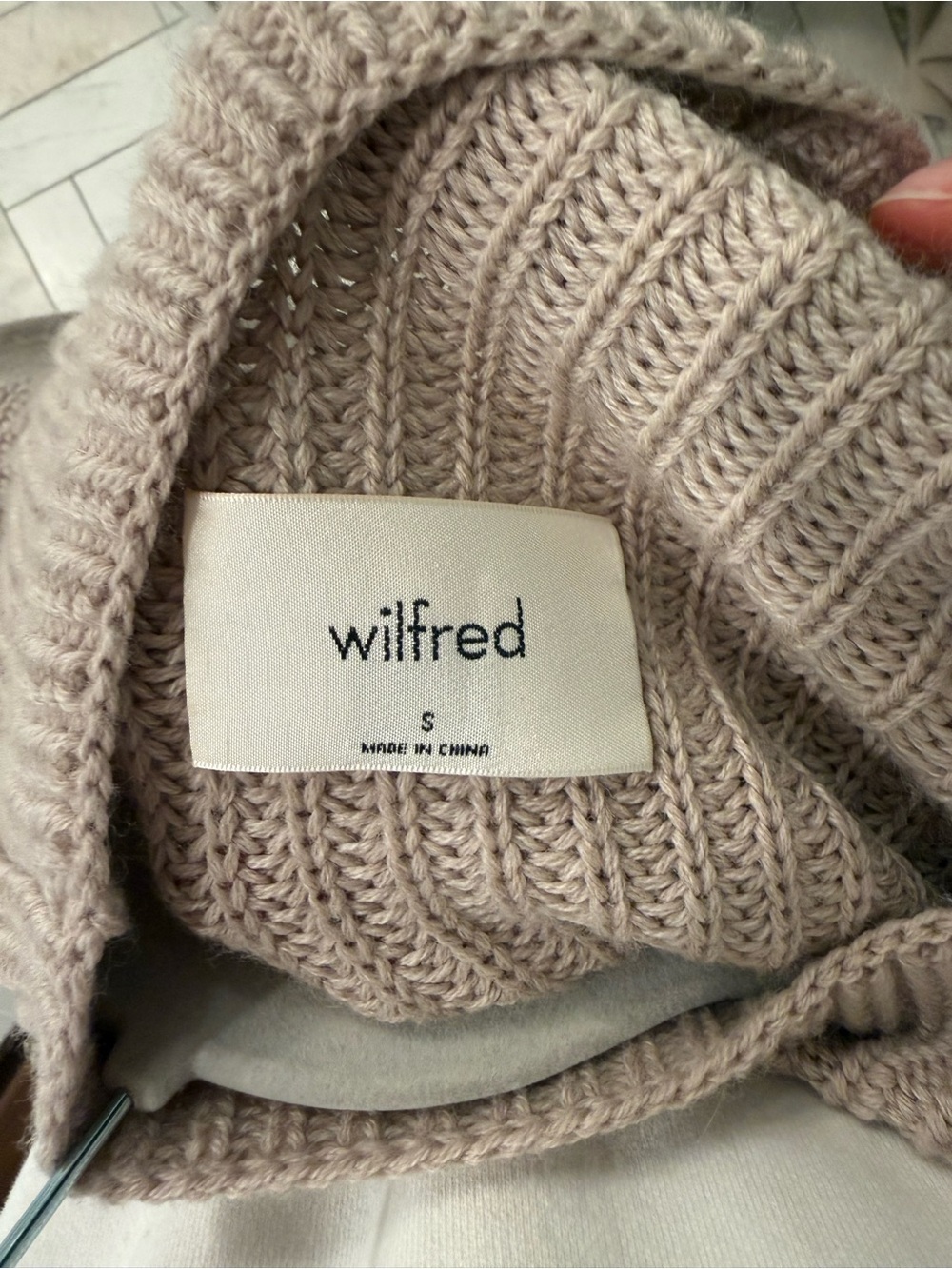 Wilfred Neutral Ribbed Cowl Neck Sweater - Light Taupe